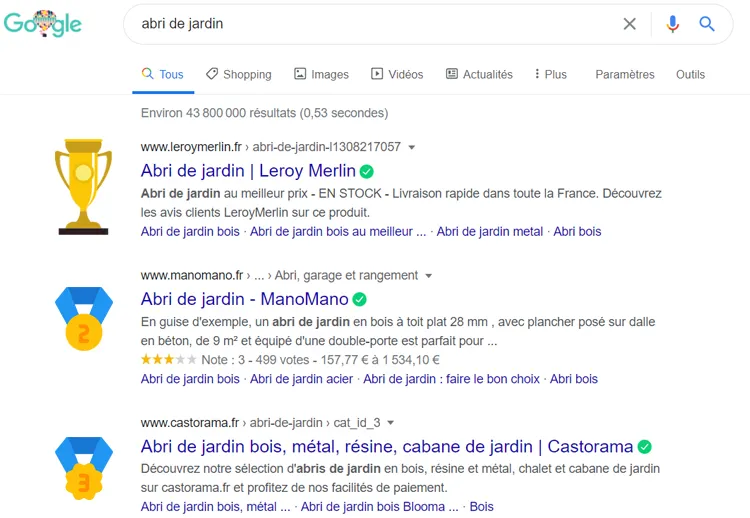 résultats de recherche google