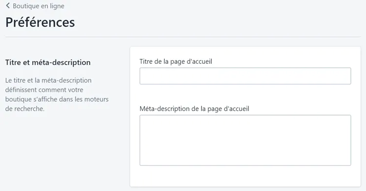 Titre et métadescription dans shopify