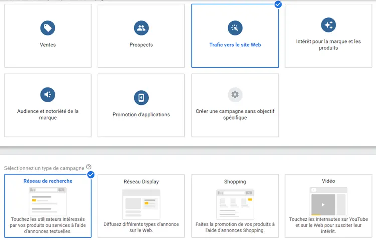 configuration google ads réseau de recherche
