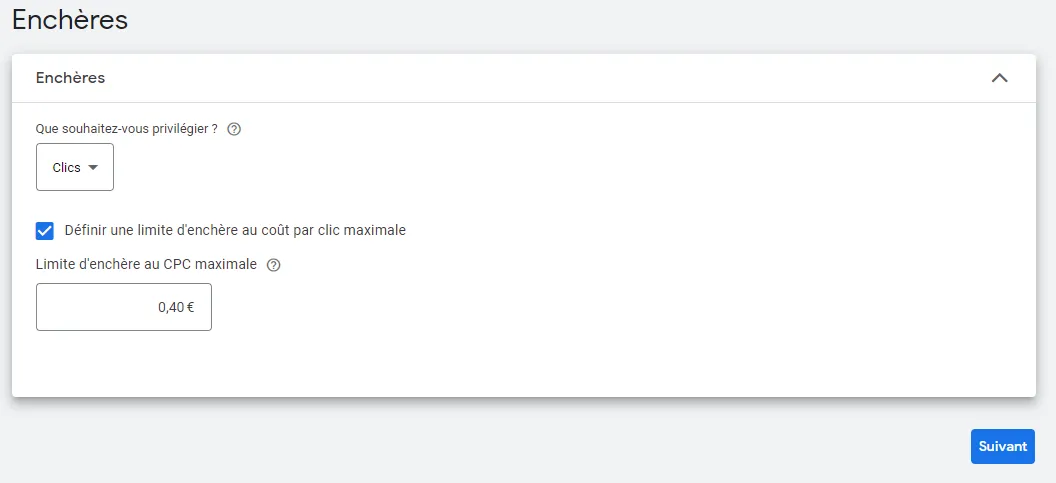 enchère cpc max google ads
