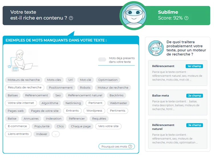 exemples de mots-clés manquants avec 1.fr