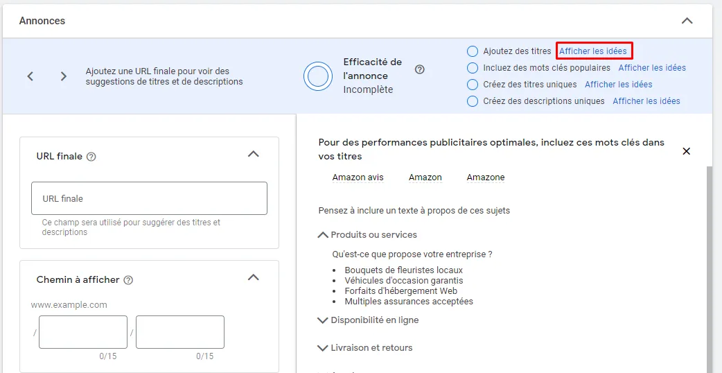 idées annonces google ads