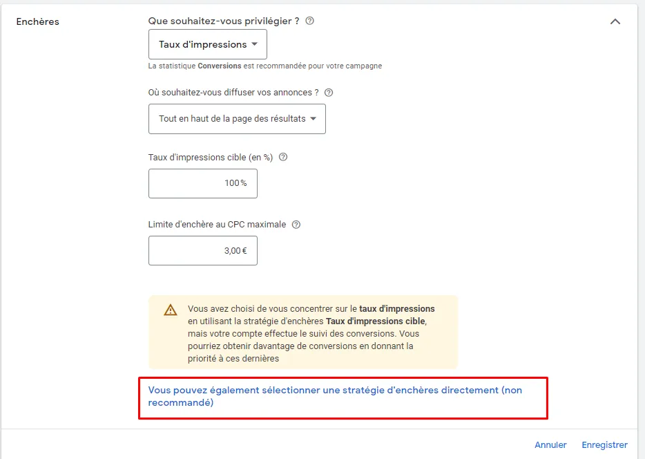 quel type d’enchère google ads