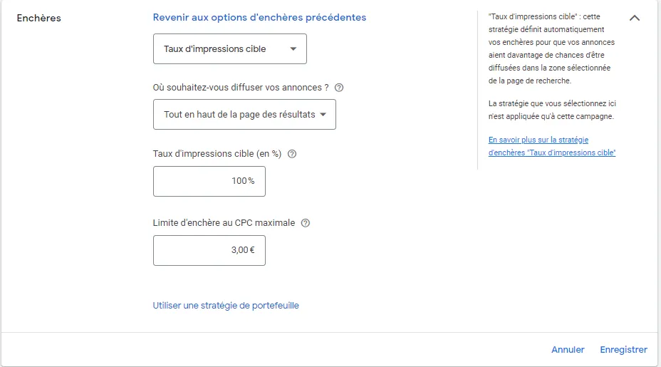 taux d’impressions cible google ads